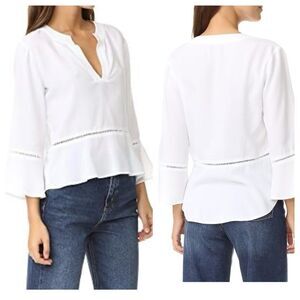 Fourteenth Place White Peplum Ladder Lace Blouse in White Lyocell